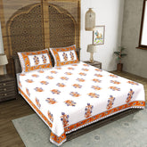 Amber Violet Jaipuri Block Print Cotton Double Bedsheet - Artisan Crafted Floral Pattern
